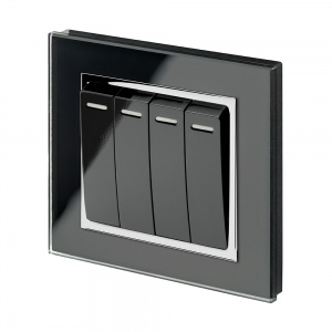 Crystal CT (Retractive/Pulse) Light Switch 4 Gang Black